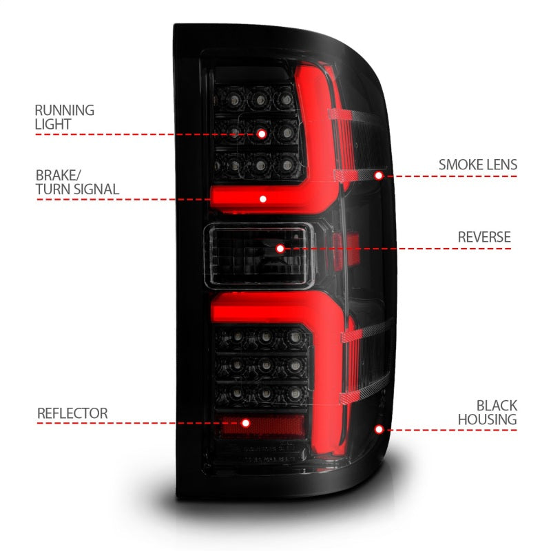 ANZO 311451 FITS 15-19 Chevrolet Silverado 2500 HD/3500 HD LED Taillight w/ Sequential Black Housing/Smoke Lens