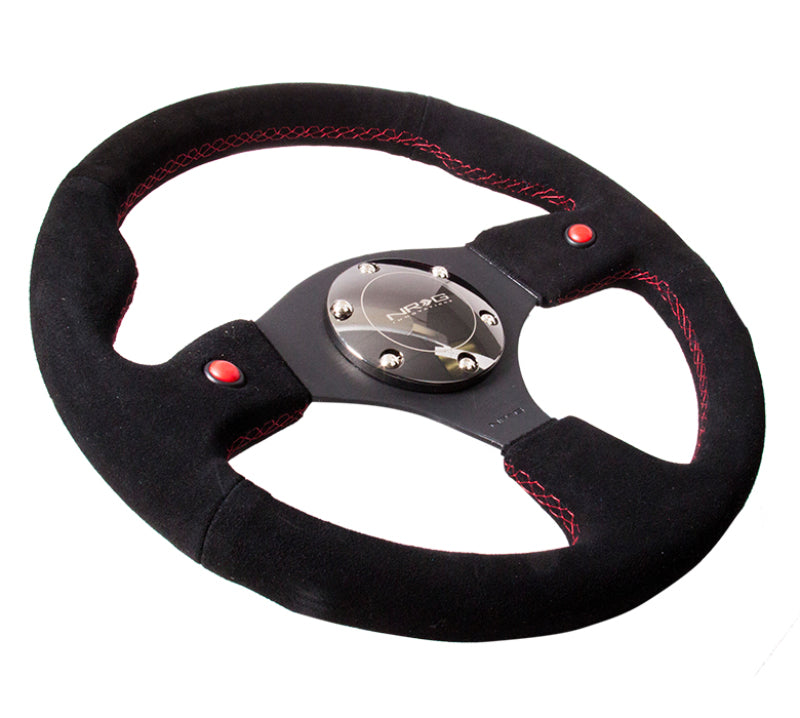 NRG Reinforced Steering Wheel (320mm) Blk Suede w/Dual Buttons - free shipping - Fastmodz