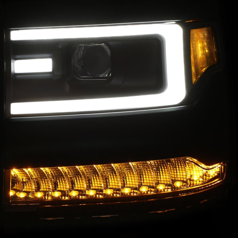 ANZO - [product_sku] - ANZO 16+ Chevy Silverado 1500 Projector Headlights Plank Style Black w/Amber/Sequential Turn Signal - Fastmodz
