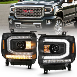ANZO 111485 FITS: 2016-2019 Gmc Sierra 1500 Projector Headlight Plank Style Black w/ Sequential Amber Signal