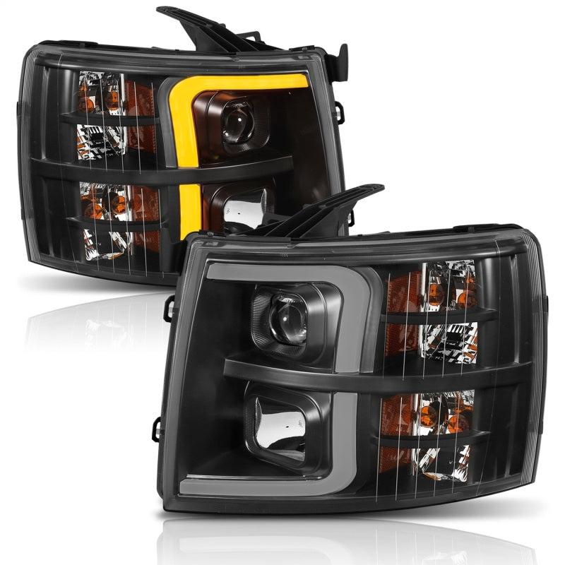 ANZO - [product_sku] - ANZO 07-13 Chevrolet Silverado 1500 Plank Style Projector Headlights Black w/ Amber - Fastmodz