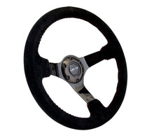 Load image into Gallery viewer, NRG RST-036BK-S - Reinforced Steering Wheel (350mm / 3in. Deep) Blk Suede w/Red BBall Stitch &amp; Black 3-Spoke
