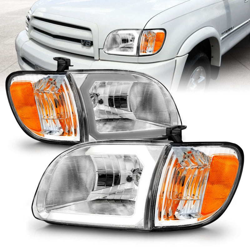 ANZO 111580 FITS 00-04 Toyota Tundra (Reg/Acc Cab Only) Crystal Headlights w/Lgt Bar Chrome w/Corner Lights 2pc