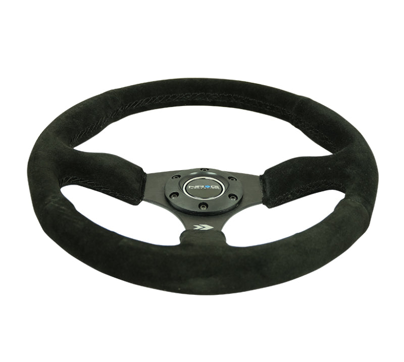 NRG Reinforced Steering Wheel (350mm / 2.5in. Deep) Blk Suede Comfort Grip w/5mm Matte Blk Spokes - free shipping - Fastmodz