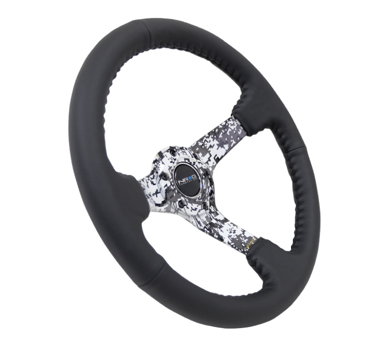 NRG Reinforced Steering Wheel (350mm / 3in. Deep) Blk Leather w/Hydrodipped Digi-Camo Spokes - free shipping - Fastmodz