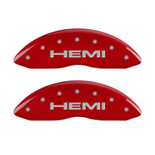 Load image into Gallery viewer, MGP 55001SHEMRD - 4 Caliper Covers Engraved Front &amp; Rear Hemi Red finish silver ch