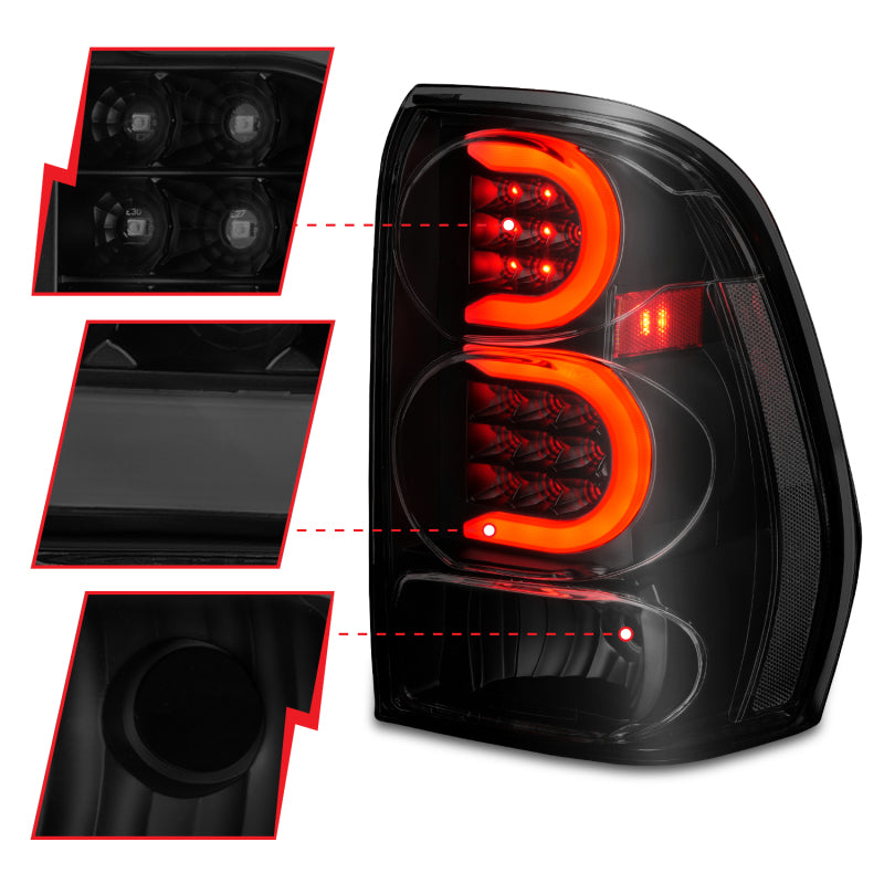 ANZO 311372 -  FITS: 2002-2009 Chevrolet Trailblazer LED Tail Lights w/ Light Bar Black Housing Smoke Lens