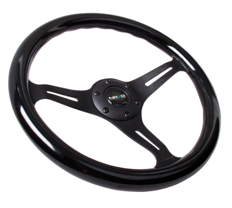 NRG ST-015BK-BK - Classic Wood Grain Steering Wheel (350mm) Black Paint Grip w/Black 3-Spoke Center