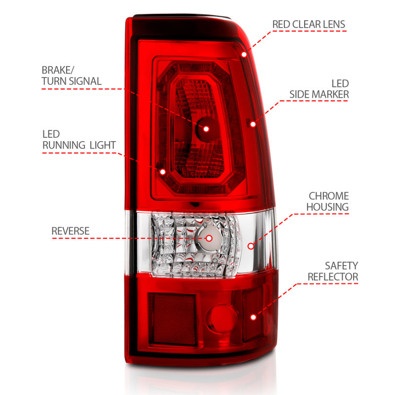 ANZO 311326 FITS 1999-2002 Chevy Silverado 1500 LED Taillights Plank Style Chrome With Red/Clear Lens