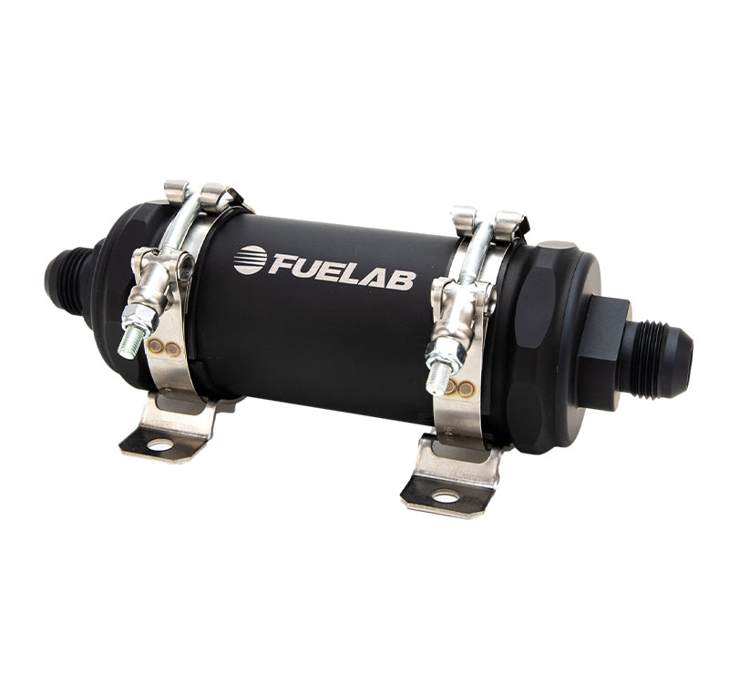 Fuelab 86824 - PRO Series In-Line Fuel Filter (10gpm) -12AN In/-12AN Out 100 Micron Stainless Matte Black