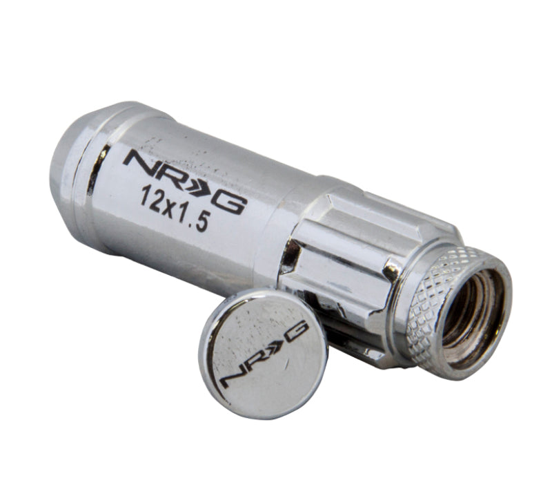 NRG LN-LS700SL-21 - 700 Series M12 X 1.5 Steel Lug Nut w/Dust Cap Cover Set 21 Pc w/Locks & Lock Socket Silver