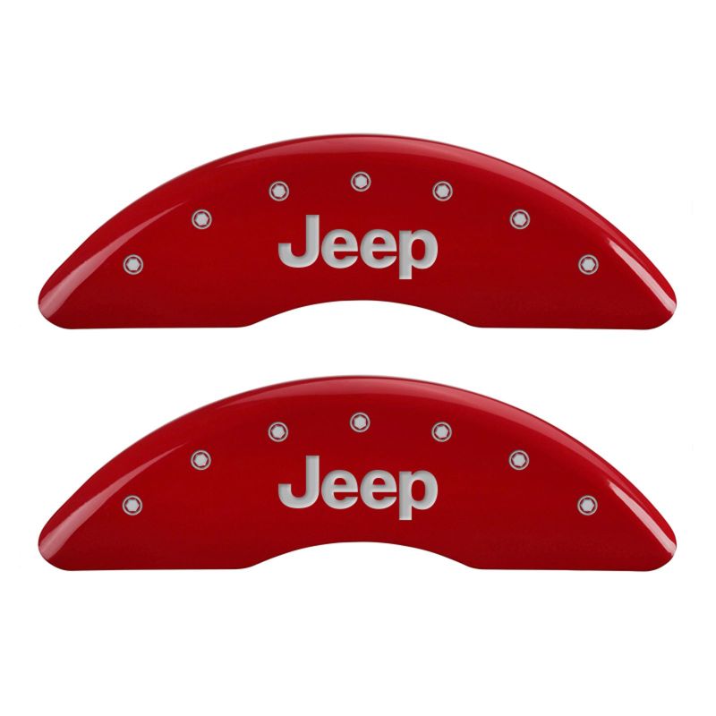 MGP 42012SJEPRD - 4 Caliper Covers Engraved Front & Rear JEEP Red finish silver ch