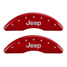 Load image into Gallery viewer, MGP 42012SJEPRD - 4 Caliper Covers Engraved Front &amp; Rear JEEP Red finish silver ch