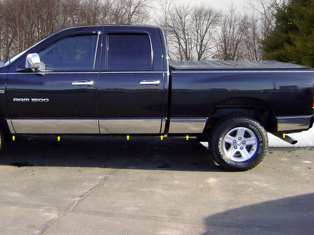 QAA Chrome Rocker Panels For 2002-2008 Dodge Ram - 4-door Pickup Truck Quad Cab Long Bed